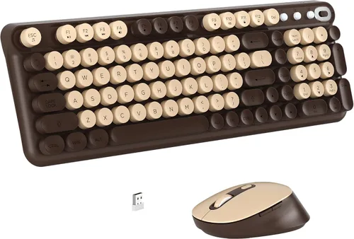 Vista 9 de Links9+ Combo de teclado y mouse inalámbricos, estilo teclado retro de tamaño completo, receptor USB de 2.4GHz, plug-and-play, juego de teclado
