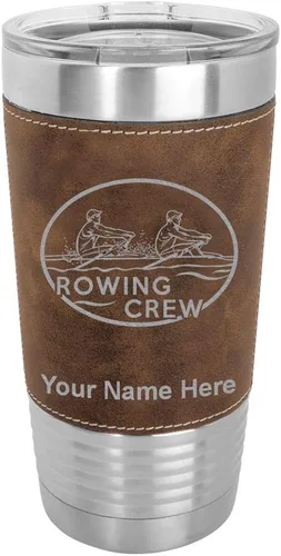 Vista 13 de LaserGram 20oz Vacuum Insulated Tumbler Mug, Rowing Crew, Personalized Engraving Included (Faux Leather, Baseball Style)