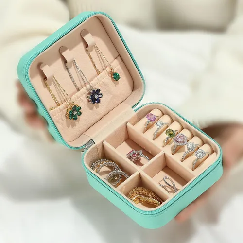 Vista 2 de Parima Regalo de Navidad para mujeres y niñas Idea de regalo para adolescentes adolescentes Joyero de viaje con inicial azul Joyero pequeño