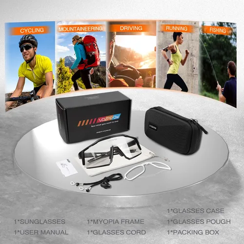 Vista 6 de Photochromic Sports Sunglasses XL for Men Women, TR90 Frame Cycling Glasses for Baseball, Running, Hiking