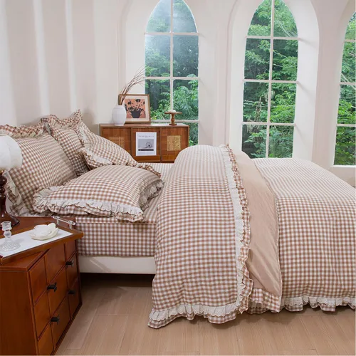 Vista 27 de FADFAY Twin 100% Washed Cotton Black & White Gingham Ruffle Duvet Cover Set Soft, Breathable, Crisp, Hidden Zipper Closure, 8 Corner Ties