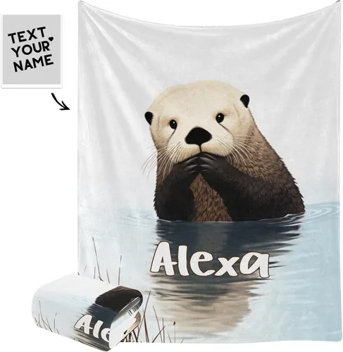 Vista 2 de Manta con diseño de animales de nutria linda con nombre para cama, sofá, manta de forro polar súper suave para regalo, para bebés, niños y adultos