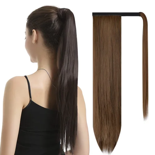 Vista 48 de BARSDAR Extensión de Cola de Caballo Corta y Recta - Extensiones de Cabello de Cola de Caballo con Cordón de 14 Pulgadas en Negro para Mujeres