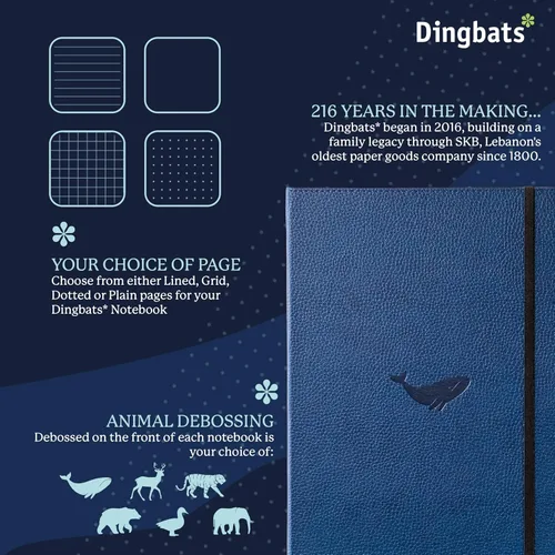 Vista 2 de Dingbats - Cuaderno extra grande con puntos de vida silvestre, ballena azul, A4, cuaderno de tapa dura, piel sintética, papel perforado, crema a