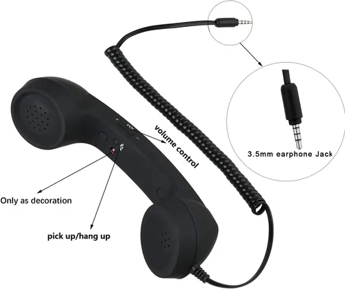 Vista 3 de Auricular retro de 3.5mm para teléfono celular Micrófono receptor para iPhone iPad teléfonos móviles smartphone (negro)