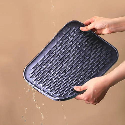 Vista 6 de Tapete pequeño para secar platos, tapetes de silicona para encimera de cocina, 11.5 x 9.1 pulgadas, para estante sobre el fregadero, ollas