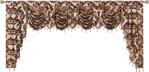 Vista 15 de NAPEARL Cenefa de cascada beige para sala de estar, cortinas de cocina jacquard cenefas y festones, cortinas con festones para ventanas