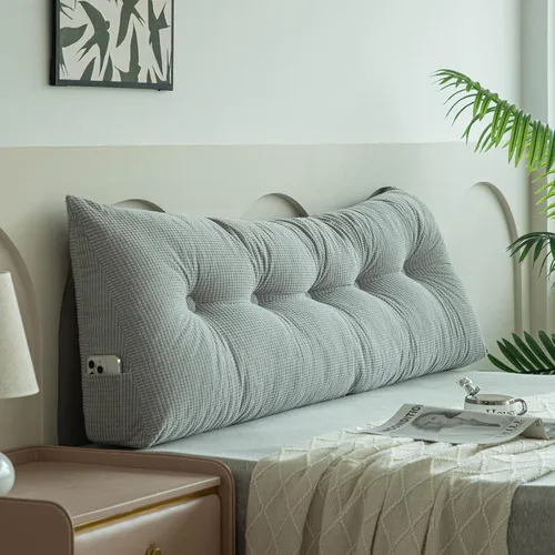 Vista 19 de Almohada de cuña beige tamaño individual XL para dormitorio, cama, cabecero, almohadas de cuña para espacio de cabecero con funda no extraíble, 39 x