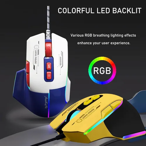 Vista 5 de Ratón para juegos con cable, mouse para juegos con retroiluminación RGB, 7200DPI ajustable, ratones para juegos de PC con 7 botones macro