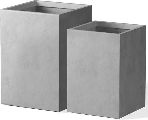 Vista 20 de Kante Macetas rectangulares de hormigón de 12.6 pulgadas de alto, macetas ligeras para interiores y exteriores con orificio de drenaje y tapón