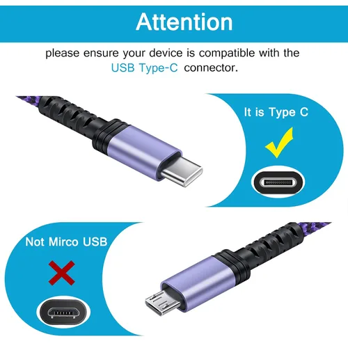 Vista 3 de [10 pies, 2 unidades] S23 USB C a USB A, cable de alimentación de teléfono Android de carga rápida tipo C, cable trenzado de nailon para Samsung