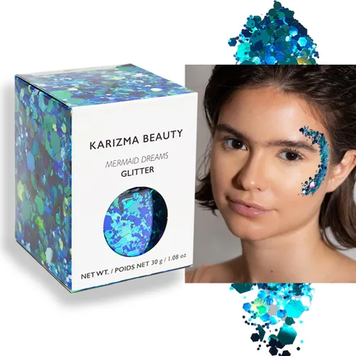 Vista 8 de KARIZMA Purpurina iridiscente. Cara gruesa, cabello, ojos y cuerpo de 1.06 oz para mujeres. Rave, accesorios para festivales, maquillaje cosmético.