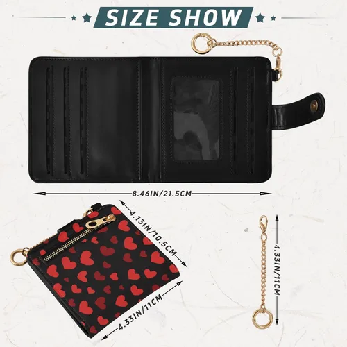 Vista 3 de Red Heart Black - Cartera para mujer, con bloqueo RFID, pequeña, delgada, tarjetero, plegable, compacta, de piel sintética, con bolsillo