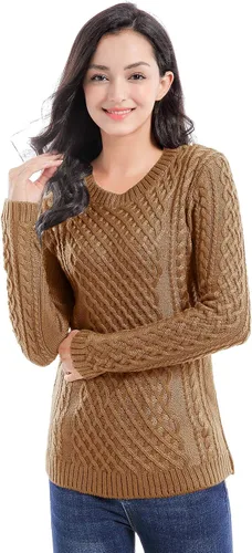 Vista 2 de v28 Suéter de manga larga con cuello redondo y elástico para mujer