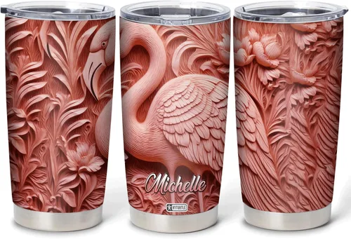 Vista 21 de Hyturtle Regalos personalizados para los amantes de los flamencos, cumpleaños, Navidad, vaso de acero inoxidable con nombre personalizado, 20 onzas