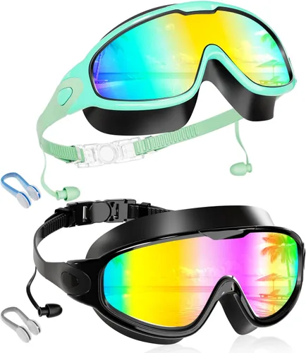 Vista 17 de Aegend Nuevo paquete de 2 gafas de natación de visión amplia para niños, gafas antivaho/anti-UV sin fugas con tapones para los oídos para niños de 3