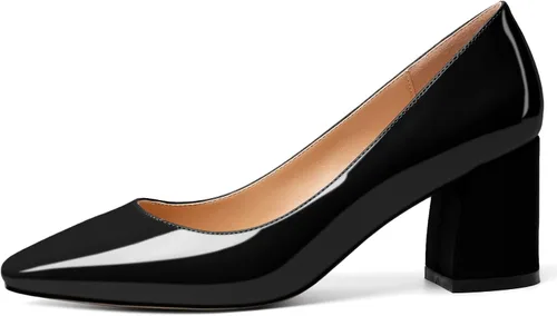 Vista 2 de YODEKS Zapatos de vestir con tacón de bloque sin cordones y punta cuadrada, tacón bajo y grueso, de 2.5 pulgadas, para mujer, novia, boda, fiesta