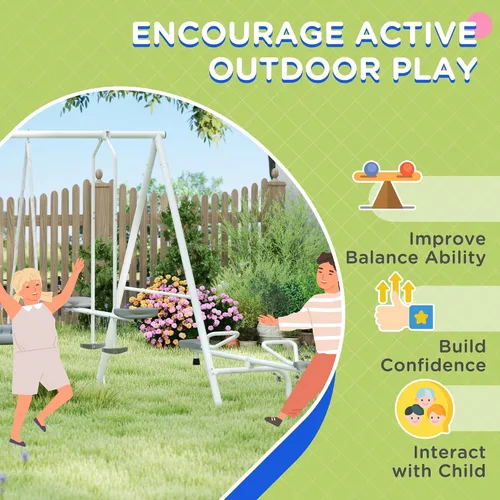 Vista 5 de Outsunny Juego de columpios de metal de 693 libras para niños, juego de Gris