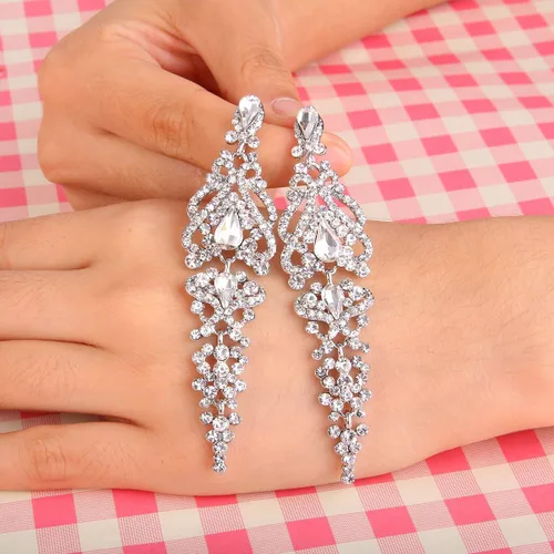 Vista 4 de BriLove Pendientes colgantes de lágrima de cristal para boda para mujer