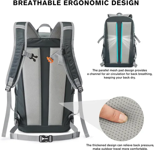 Vista 6 de G4Free Mochila de senderismo ligera de 30L para hombres y mujeres, paquete de día aprobado por aerolíneas para viajes, trabajo de negocios, fácil