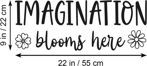 Vista 7 de Imagination Blooms Here - Calcomanía de pared de vinilo inspiradora para pared de niños, decoración de aula