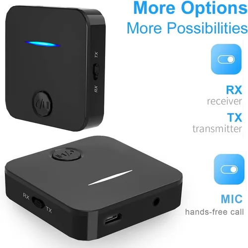 Vista 8 de Transmisor y receptor Bluetooth 5.4, adaptador de audio inalámbrico 2 en 1 con micrófono integrado para automóvil, TV, estéreo doméstico, barra