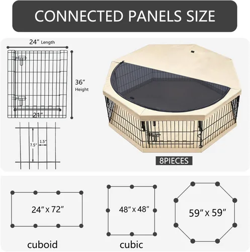 Vista 64 de PETIME - Corral plegable de metal para ejercicio de perros/Parque de juegos para cachorros con 8 paneles para interior/exterior, valla de patio