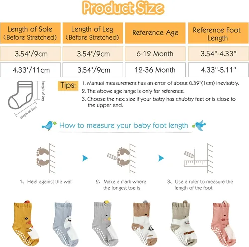 Vista 6 de Fanairy Toddler Animal Non Skid Crew Socks with Grips Baby Infant Boy Girl Non Slip Cotton Socks 6 Pairs