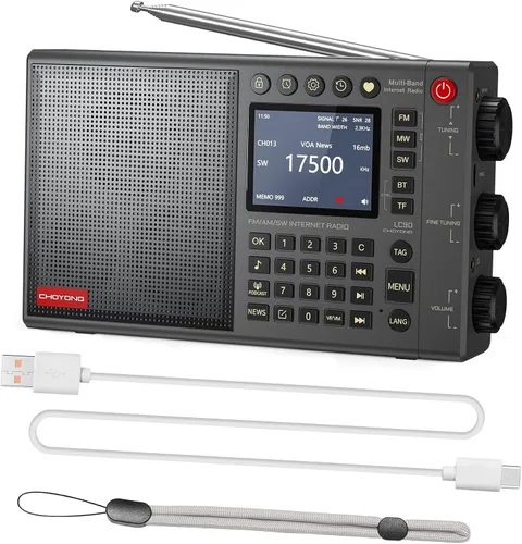 Vista 8 de CHOYONG Radio de Internet LC90 Wi-Fi/4G, radio FM/LW/MW/SW portátil con batería recargable de 5000 mAh, estaciones de radio 40K, altavoz BT, reloj