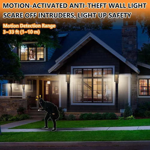 Vista 4 de Lámpara de pared para exteriores del atardecer al amanecer con LED integrado, 3 modos ajustables, todo de aluminio impermeable IP65 - Lámpara