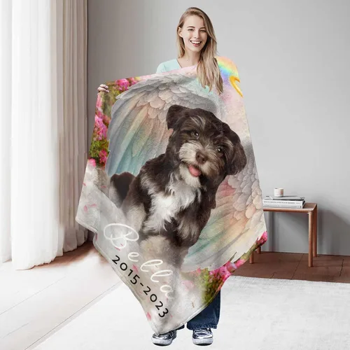 Vista 2 de Manta personalizada con imagen, mantas de memoria personalizadas para perros, hechas en Estados Unidos, imagen personalizada para pérdida de 1 Foto
