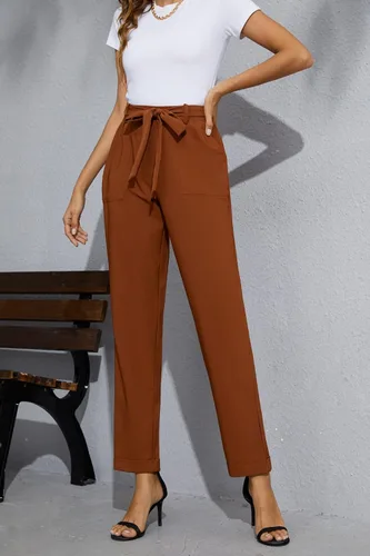 Vista 3 de GRACE KARIN Women High Waist Pants with Belt Fold-up Leg Opening Pants with Big Pockets