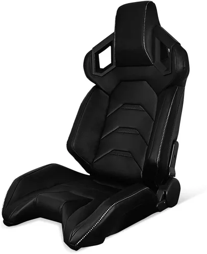Vista 10 de IKON MOTORSPORTS, par de asientos universales para carreras con deslizadores dobles, piel de PU de fibra de carbono, color rojo con rayas