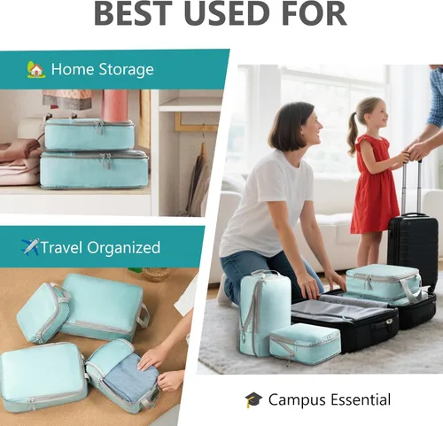 Vista 7 de Juego de 4 cubos de compresión para viajes, bolsas organizadoras de maleta, accesorios de viaje para viajes por carretera en 4 tamaños