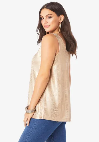 Vista 4 de Roaman's Camiseta sin mangas metálica con cuello redondo y talla grande para mujer
