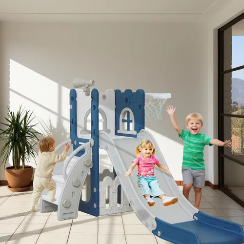 Vista 2 de LulliSpace Tobogán 6 en 1 para Niños Pequeños, Escalador Deslizante para Niños para Patio de Juegos Interior y Exterior con Aro de Baloncesto