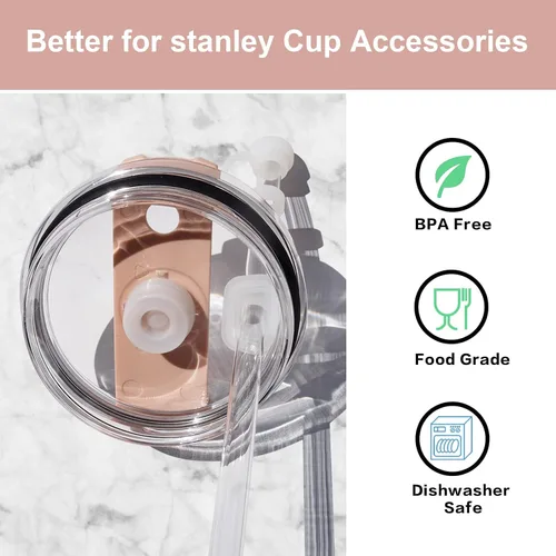 Vista 6 de Juego de popotes de repuesto con tapa para vaso Stanley Cup de 30 onzas, 6 popotes transparentes con cepillo de limpieza, 2 tapas de silicona