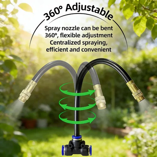 Vista 3 de Sistema de riego por goteo para jardín, kit de riego por goteo de 40 pies con 13 boquillas de cobre ajustables de 360°, sistema de riego automático