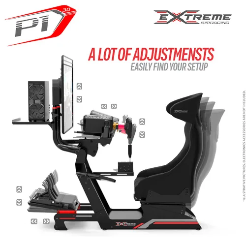 Vista 7 de Extreme Sim Racing Wheel Stand Advanced Cockpit P1 Black Edition Racing Simulator For Logitech G29, G920, G923 Thrustmaster Fanatec Simagic - DIRECT