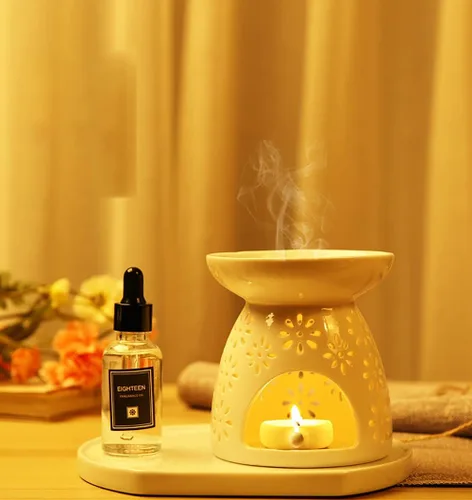Vista 6 de Lawei Juego de 3 portavelas de cerámica, quemador de aceite esencial, quemador de cera derretida, difusor de aroma de aromaterapia para decoración