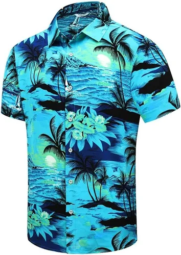 Vista 2 de SheLucki - Camisa hawaiana para hombre, unisex, estilo informal, manga corta, con botones y estampado de sombra de palmeras, para el verano
