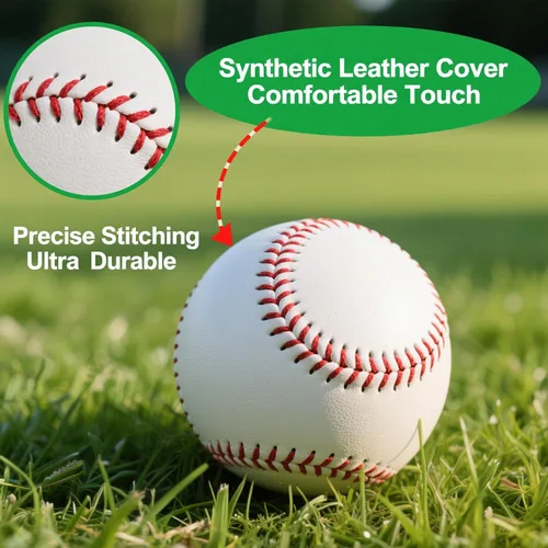Vista 3 de Rarapop Blank Standard Baseball Balls, Official Size 9 Inch Leather Covered Practice Baseball Training Ball for League Play, Pitching, Hitting