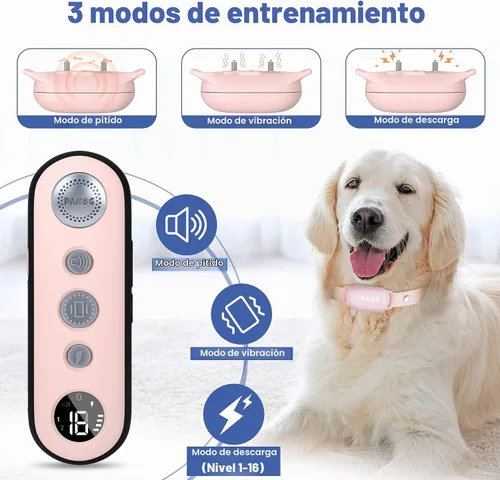 Vista 2 de Collar de choque para perro, collar de entrenamiento impermeable para perros con control remoto de 1000 pies, collar de descarga eléctrica