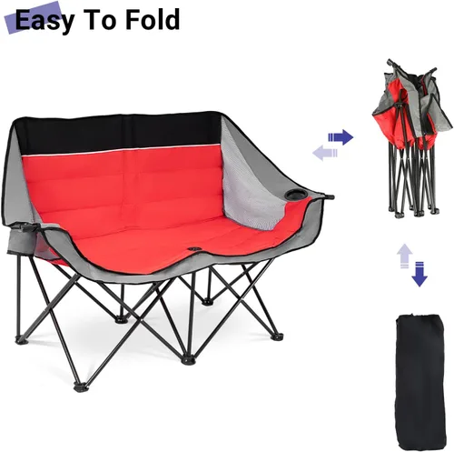 Vista 5 de Byliable Silla de campamento doble para exteriores, de 2 plazas, de gran tamaño, portátil, plegable, con portavasos y bolsillo de almacenamiento