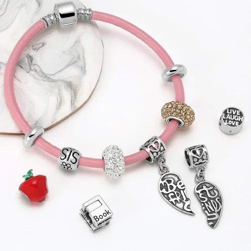 Vista 4 de Palabra Live Laugh Love Mantra Inspirador redondo Charm Bead para mujeres para adolescentes plata esterlina .925 se adapta a pulseras europeas