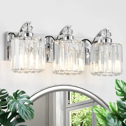 Vista 18 de Accesorio de Iluminación de Baño Moderno de 3 Luces Cromado Luces de Tocador de Baño Sobre Espejo Aplique de Pared con Pantallas de Cristal K9 Base