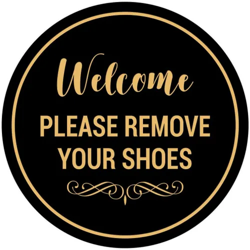 Vista 23 de Signs ByLITA Circle Welcome Please Remove Your Shoes Sign, Negro