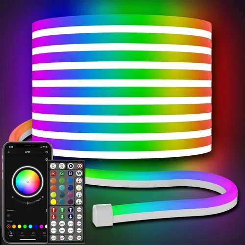 Vista 12 de AILBTON Luces LED de neón de 20 pies con control remoto por aplicación, IP65, impermeable, flexible, tira de luces de neón de 24 V RGB