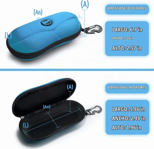 Vista 3 de BLUPOND Estuche para gafas de sol con carcasa semirrígida de EVA con gancho colgante de metal y clip de cinturón para almacenamiento de gafas de sol
