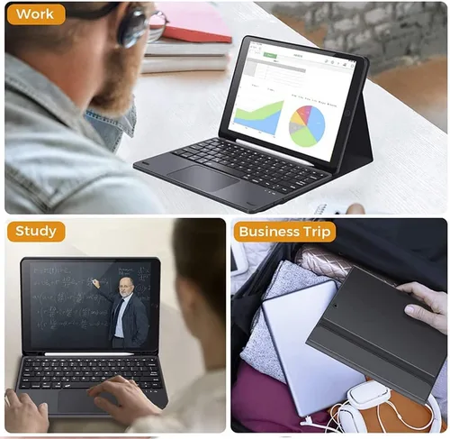 Vista 7 de Funda de teclado retroiluminada para Galaxy Tab A8 de 10.5 pulgadas, modelo 2021 SM-X200/X205/X207, funda de soporte de piel sintética con teclado